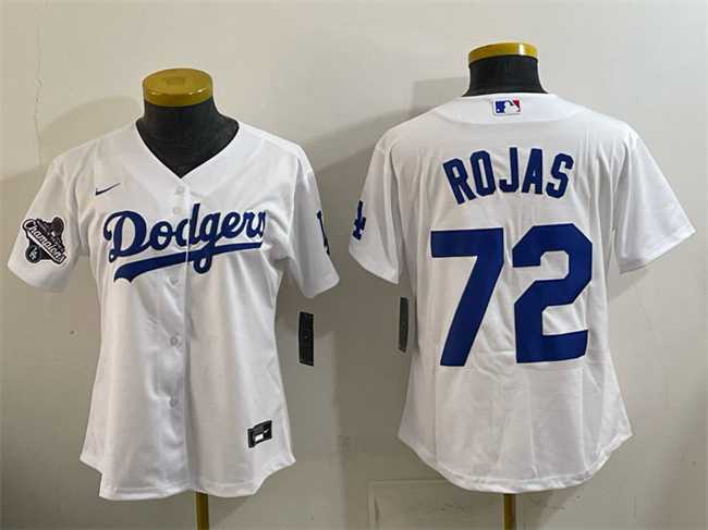 Women%27s Los Angeles Dodgers #72 Miguel Rojas White 2025 World Series Champions Home Cool Base Stitched Jersey