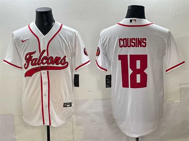 Men%27s Atlanta Falcons #18 Kirk Cousins White With Patch Cool Base Stitched Baseball Jersey