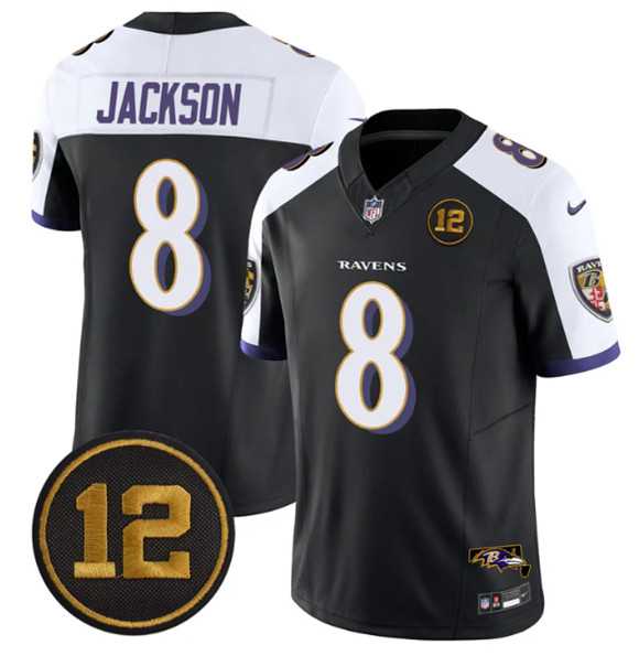 Men%27s Baltimore Ravens #8 Lamar Jackson Black Alternate 2025 F.U.S.E Jacoby Jones Patch Vapor Limited Jersey Dzhi