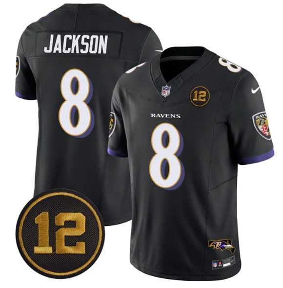 Men%27s Baltimore Ravens #8 Lamar Jackson Black 2025 F.U.S.E Jacoby Jones Patch Vapor Limited Jersey Dzhi