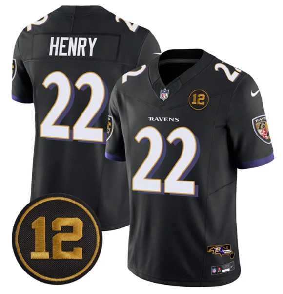 Men%27s Baltimore Ravens #22 Derrick Henry Black 2025 F.U.S.E Jacoby Jones Patch Vapor Limited Jersey Dzhi