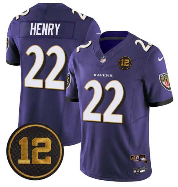Men%27s Baltimore Ravens #22 Derrick Henry Purple 2025 F.U.S.E Jacoby Jones Patch Vapor Limited Jersey Dzhi