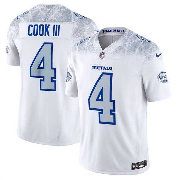 Men%27s Buffalo Bills #4 James Cook III White 2025 F.U.S.E. %27Rivalries%27 Vapor Untouchable Limited Stitched Jersey Dzhi