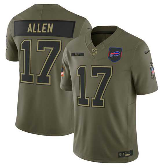 Men%27s Buffalo Bills #17 Josh Allen Olive 2025 Salute to Service Limited Stitched Jersey Dyin
