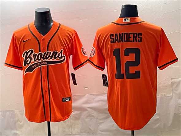 Men%27s Cleveland Browns #12 Shedeur Sanders Orange With Patch Cool Base Stitched Baseball Jersey