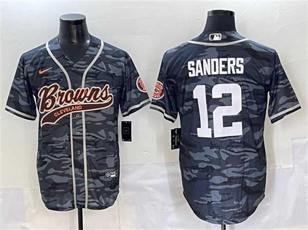 Men%27s Cleveland Browns #12 Shedeur Sanders Gray Camo With Patch Cool Base Stitched Baseball Jersey