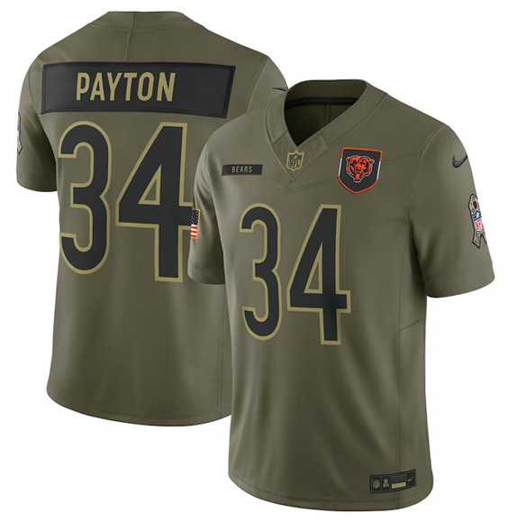 Men%27s Chicago Bears #34 Walter Payton Olive 2025 Salute to Service Limited Stitched Jersey Dyin