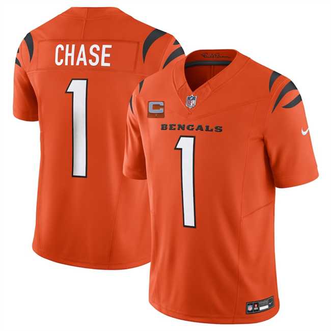 Men%27s Cincinnati Bengals #1 Ja%27Marr Chase Orange 2025 F.U.S.E. With 1-Star C Patch Vapor Untouchable Limited Stitched Jersey Dzhi