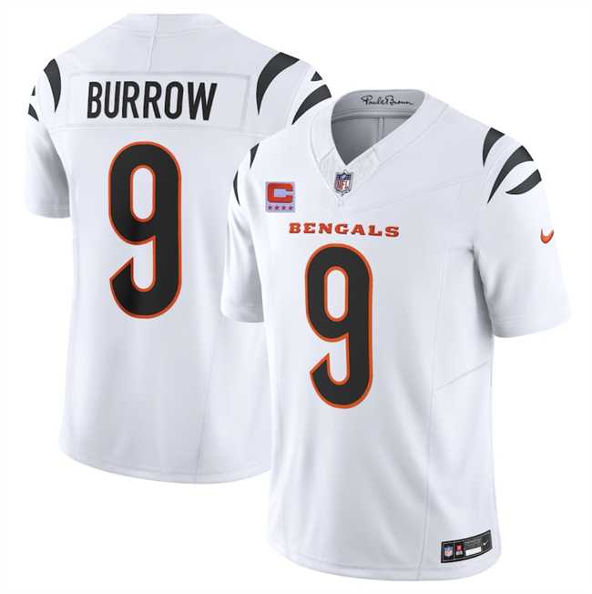 Men%27s Cincinnati Bengals #9 Joe Burrow White 2025 F.U.S.E. With 4-Star C Patch Vapor Untouchable Limited Stitched Jersey Dzhi