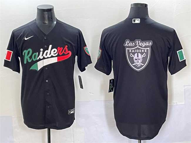 Men%27s Las Vegas Raiders Team Big Logo Black Mexico Cool Base Stitched Baseball Jersey