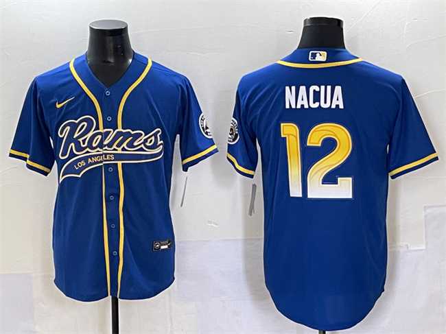 Men%27s Los Angeles Rams #12 Puka Nacua Royal Cool Base Stitched Baseball Jersey