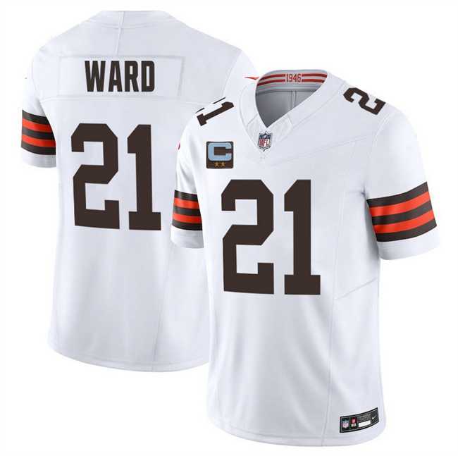 Men%27s Cleveland Browns #21 Denzel Ward White 2025 F.U.S.E. With 2-Star C Patch Vapor Limited Stitched Jersey Dzhi