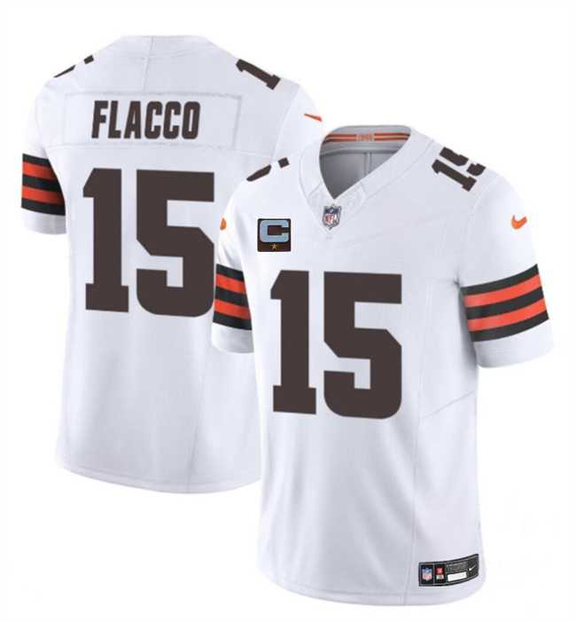 Men%27s Cleveland Browns #15 Joe Flacco White 2025 F.U.S.E. With 1-Star C Patch Vapor Limited Stitched Jersey Dzhi