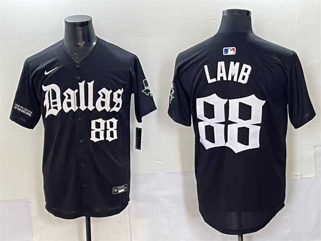 Men%27s Dallas Cowboys #88 CeeDee Lamb Black %27Gothic Lone Star Edition%27 Limited Stitched Baseball Jersey