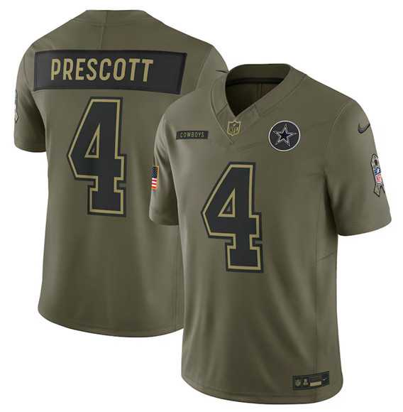 Men%27s Dallas Cowboys #4 Dak Prescott Olive 2025 Salute to Service Limited Stitched Jersey Dyin