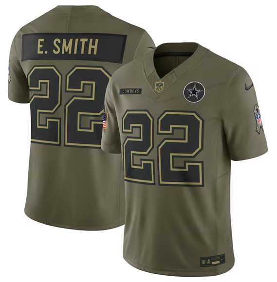 Men%27s Dallas Cowboys #22 Emmitt Smith Olive 2025 Salute to Service Limited Stitched Jersey Dyin