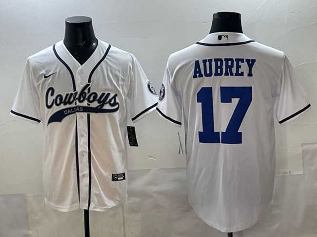 Men%27s Dallas Cowboys #17 Brandon Aubrey White Cool Base Stitched Baseball Jersey