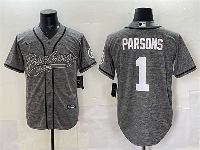 Men%27s Green Bay Packers #1 Micah Parsons Gray Cool Base Stitched Baseball Jersey