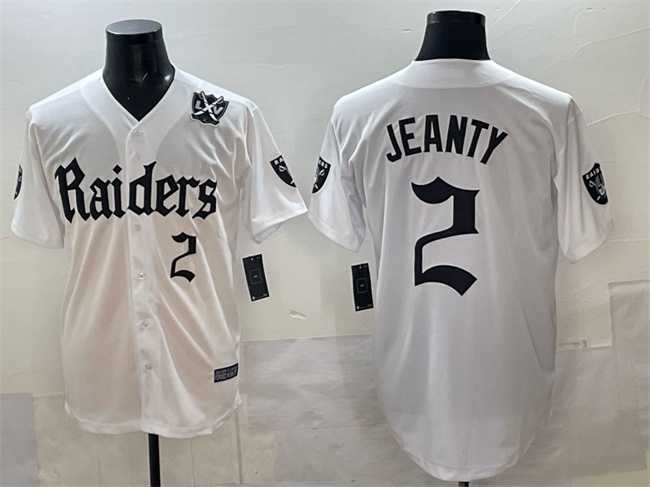 Men%27s Las Vegas Raiders #2 Ashton Jeanty White %27Gothic Sin City Shadows Edition%27 With 65th Anniversary Patch Vapor Limited Stitched Baseball Jersey