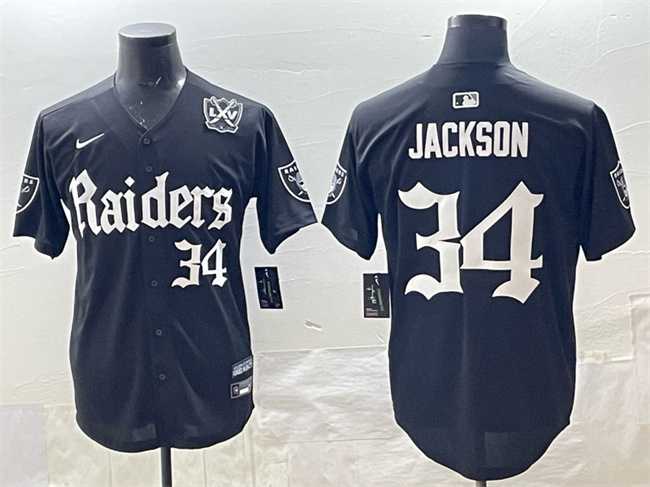 Men%27s Las Vegas Raiders #34 Bo Jackson Black %27Gothic Sin City Shadows Edition%27 With 65th Anniversary Patch Vapor Limited Stitched Baseball Jersey