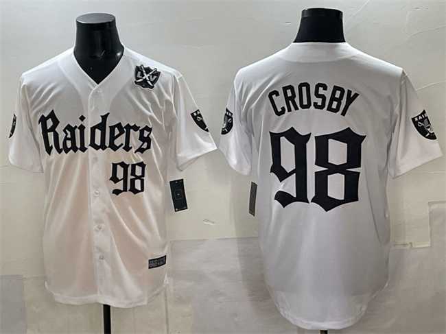 Men%27s Las Vegas Raiders #98 Maxx Crosby White %27Gothic Sin City Shadows Edition%27 With 65th Anniversary Patch Vapor Limited Stitched Baseball Jersey