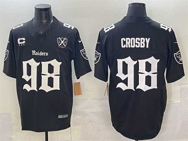 Men%27s Las Vegas Raiders #98 Maxx Crosby Black F.U.S.E. Gothic Sin City Shadows Edition With 65th Anniversary 3-Star C Patch Vapor Untouchable Limited Stitched Jersey