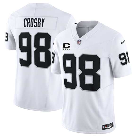Men%27s Las Vegas Raiders #98 Maxx Crosby White 2025 F.U.S.E. With 4-Star C Patch Vapor Limited Stitched Jersey Dzhi
