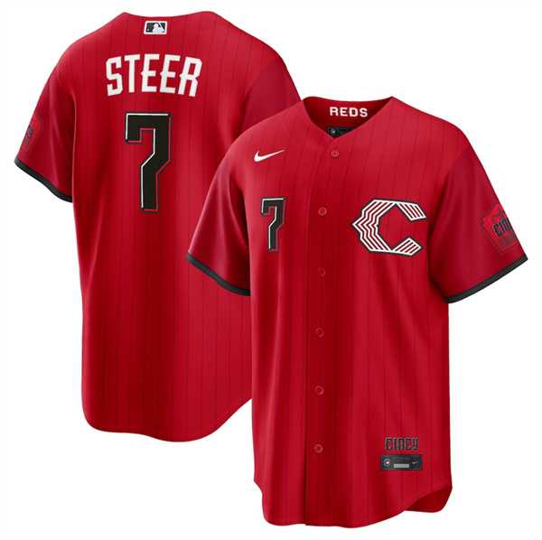 Men%27s Cincinnati Reds #7 Spencer Steer Red 2026 City Connect Stadium Stitched Jersey Dzhi