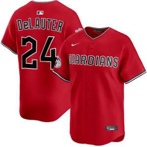 Men%27s Cleveland Guardians #24 Chase DeLauter Red Cool Base Stitched Jersey Dzhi