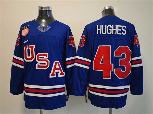 Men%27s USA #43 Quinn Hughes Royal 2025-2026 Stitched Jersey
