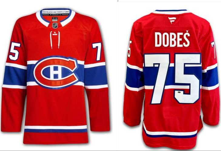 Men%27s Montreal Canadiens #75 Jakub Dobes Red 2024-25 Stitched Jersey Dzhi