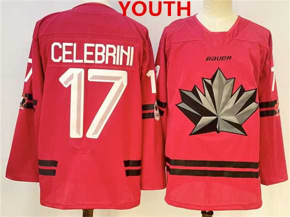 Youth Canada Hockey #17 Macklin Celebrini Red 2026 Olympics Stitched Jersey
