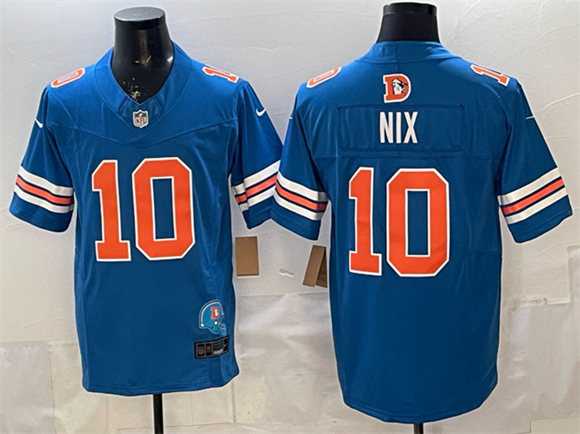 Men%27s Denver Broncos #10 Bo Nix Blue F.U.S.E. With Patch Throwback Vapor Limited Stitched Jersey