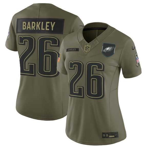 Women%27s Philadelphia Eagles #26 Saquon Barkley Olive 2025 Salute to Service Limited Stitched Jersey Dyin