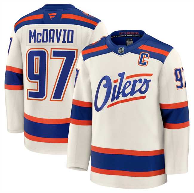 Men%27s Edmonton Oilers #97 Connor McDavid Light Beige Alternate With C Patch Stitched Jersey Dzhi
