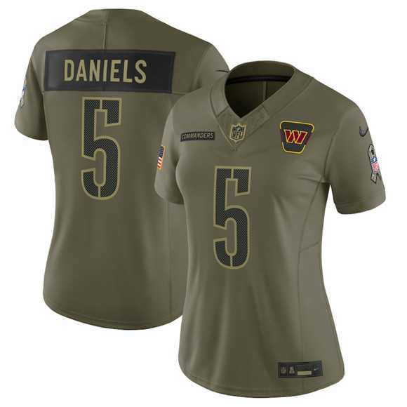 Women%27s Washington Commanders #5 Jayden Daniels Olive 2025 Salute to Service Limited Stitched Jersey Dyin