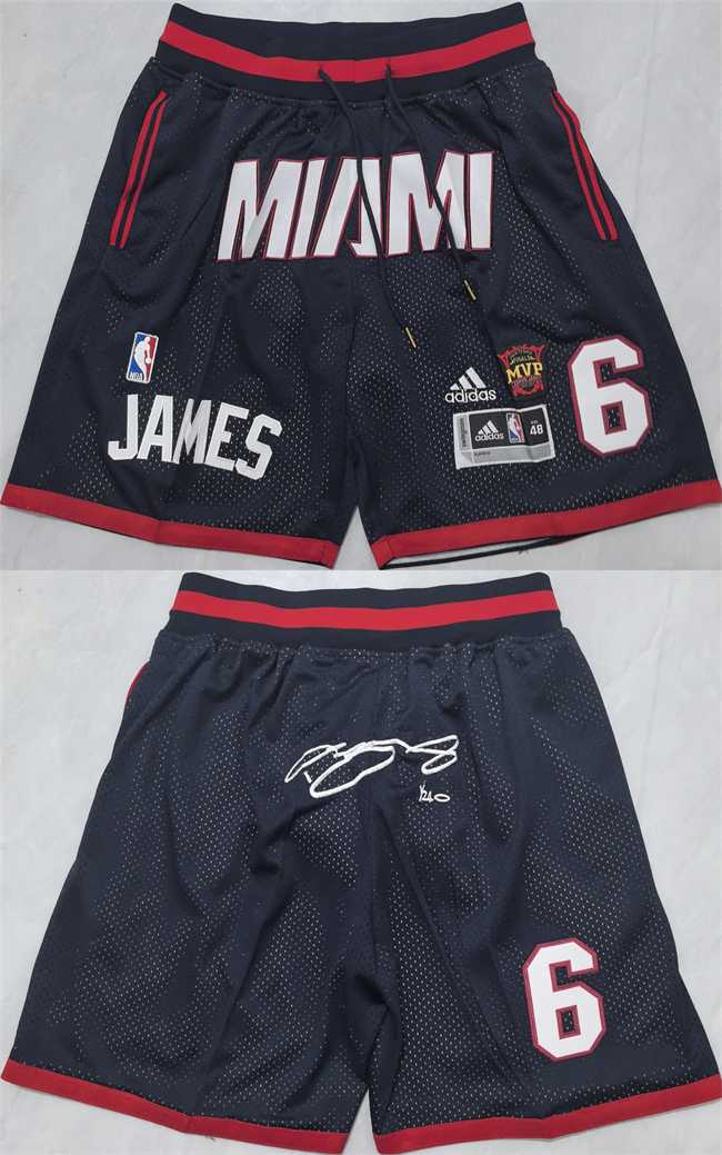 Men%27s Miami Heat #6 LeBron James Black Shorts (Run Small)