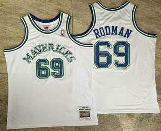 Men%27s Dallas Mavericks #69 Dennis Rodman White AU Throwback Jersey