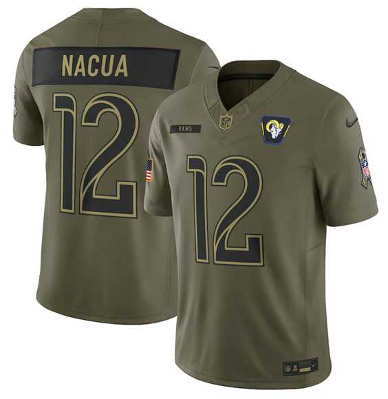 Men%27s Los Angeles Rams #12 Puka Nacua Olive 2025 Salute to Service Limited Stitched Jersey Dyin