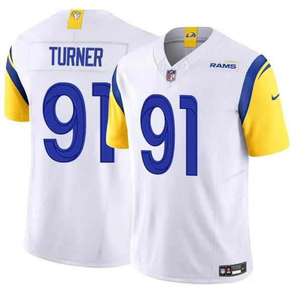 Men%27s Los Angeles Rams #91 Kobie Turner White 2025 F.U.S.E. Vapor Untouchable Stitched Jersey Dzhi