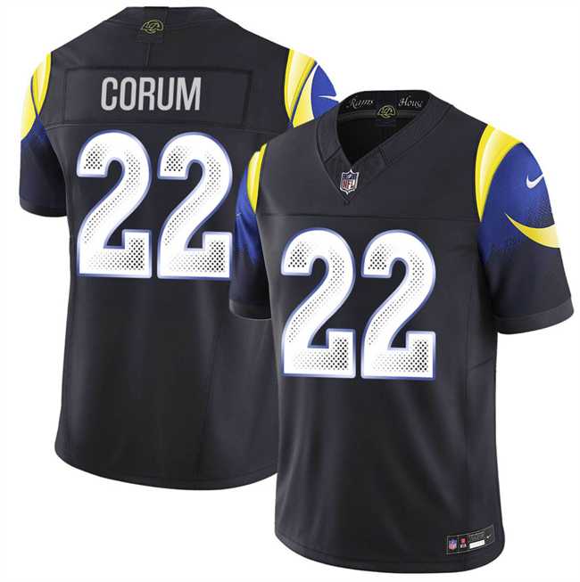 Men%27s Los Angeles Rams #22 Blake Corum Black 2025 F.U.S.E. %27Rivalries%27 Vapor Limited Stitched Jersey Dzhi