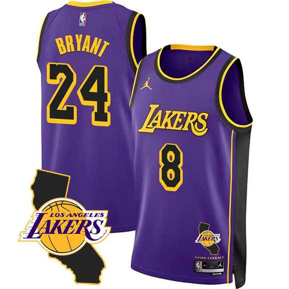 Men%27s Los Angeles Lakers Front #8 Back #24 Kobe Bryant Purple 2025 California Patch Stitched Jersey Dzhi