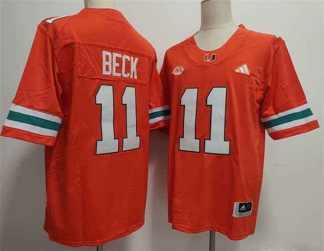 Men%27s Miami Hurricanes #11 Carson Beck Orange Stitched Football Jersey