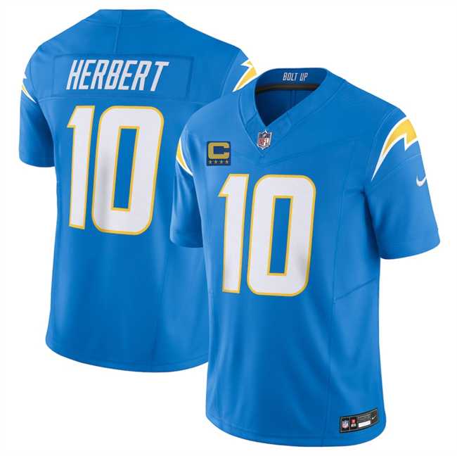 Men%27s Los Angeles Chargers #10 Justin Herbert Blue 2025 F.U.S.E With 4-Star C Patch Vapor Limited Stitched Jersey Dzhi