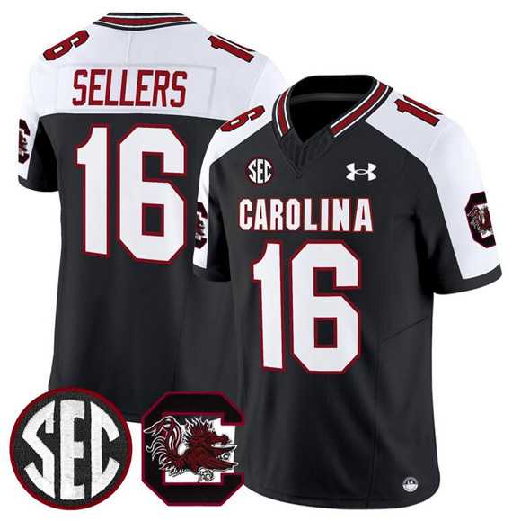 Men%27s South Carolina Fighting Gamecocks #16 LaNorris Sellers Black White 2025 F.U.S.E. Stitched Jersey Dzhi