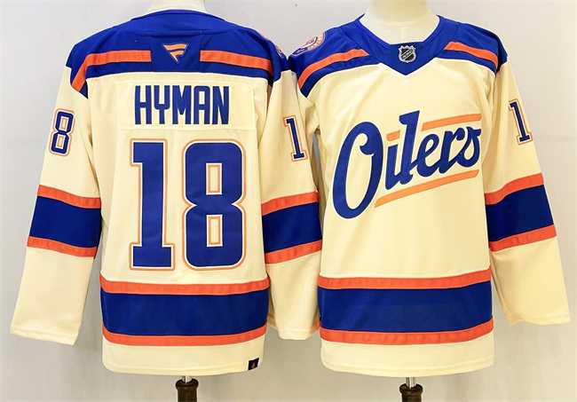 Men%27s Edmonton Oilers #18 Zach Hyman Light Beige 2025 Alternate Stitched Hockey Jersey