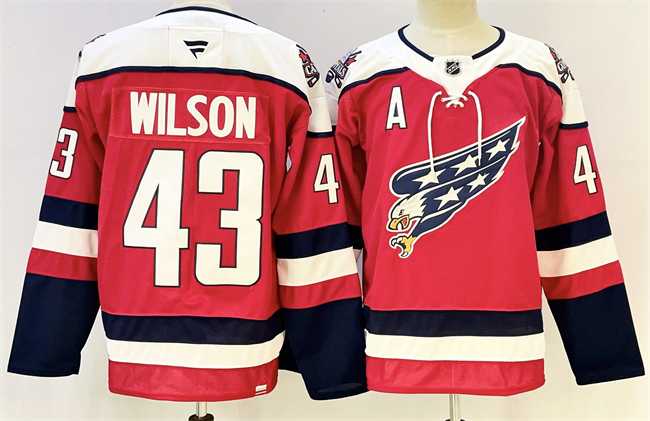 Men%27s Washington Capitals #43 Tom Wilson Red With A Patch Stitched Hockey Jersey