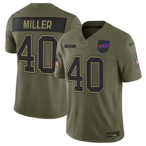 Men%27s Buffalo Bills #40 Von Miller Olive 2025 Salute to Service Limited Stitched Jersey Dyin