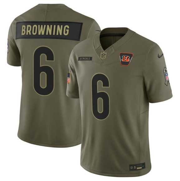 Men%27s Cincinnati Bengals #6 Jake Browning Olive 2025 Salute to Service Limited Stitched Jersey Dyin