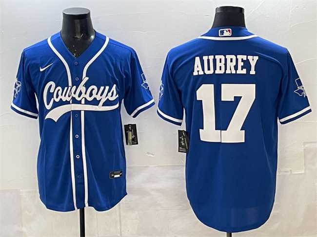 Men%27s Dallas Cowboys #17 Brandon Aubrey Blue Cool Base Stitched Baseball Jersey